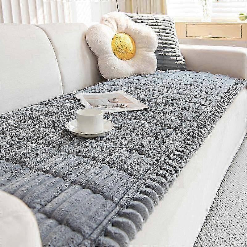 Bohemian Quilted Sofa Cover with Ruffled Edges: One-Piece Short Pile Fleece, Machine-Washable & Pet-Friendly. Non-Slip Design