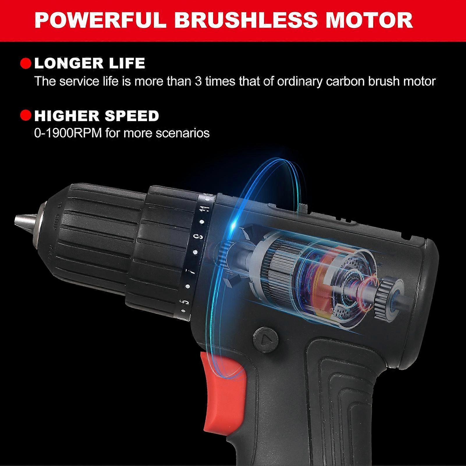 12V Brushless Drill Set, Efficient and Durable, with Multi-functional Accessories Black US