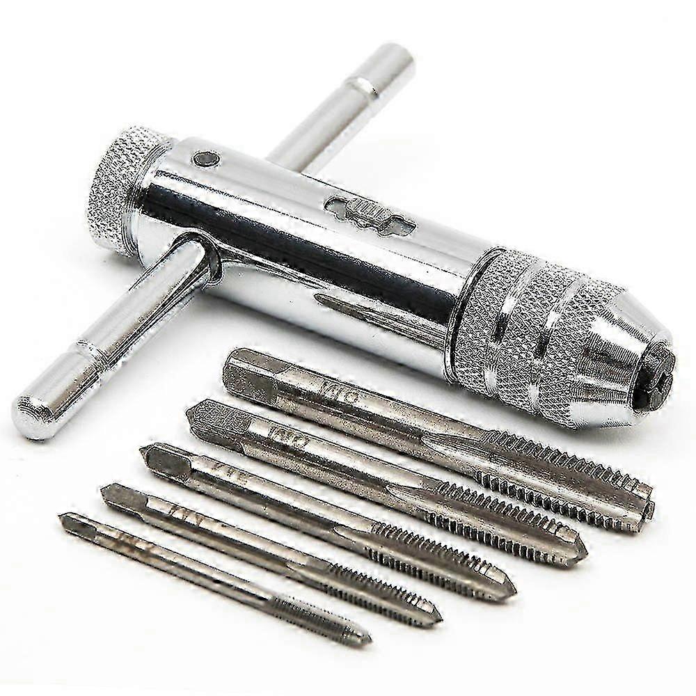 High-Quality Metric Hand Taps Set with Ratcheting Reversible Holder for M3 M4 M5 M6 M8 Threads