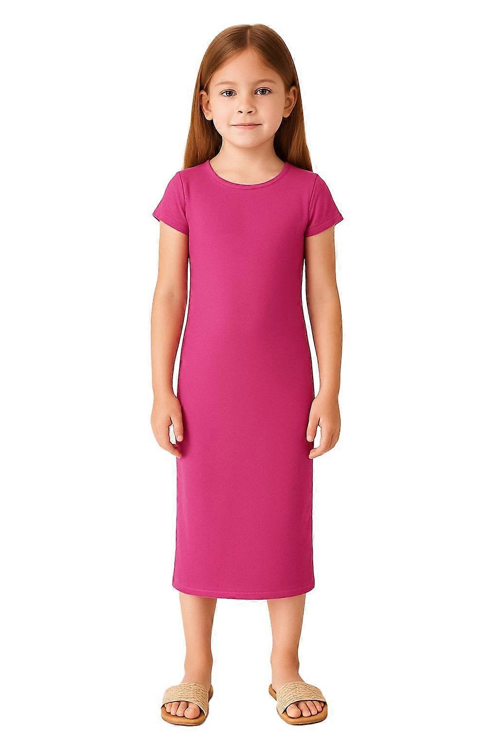 A2Z 4 Çocuk Kız Bodycon Düz Midi Elbise Kısa Kollu Parti Giyim Rahat Elbise