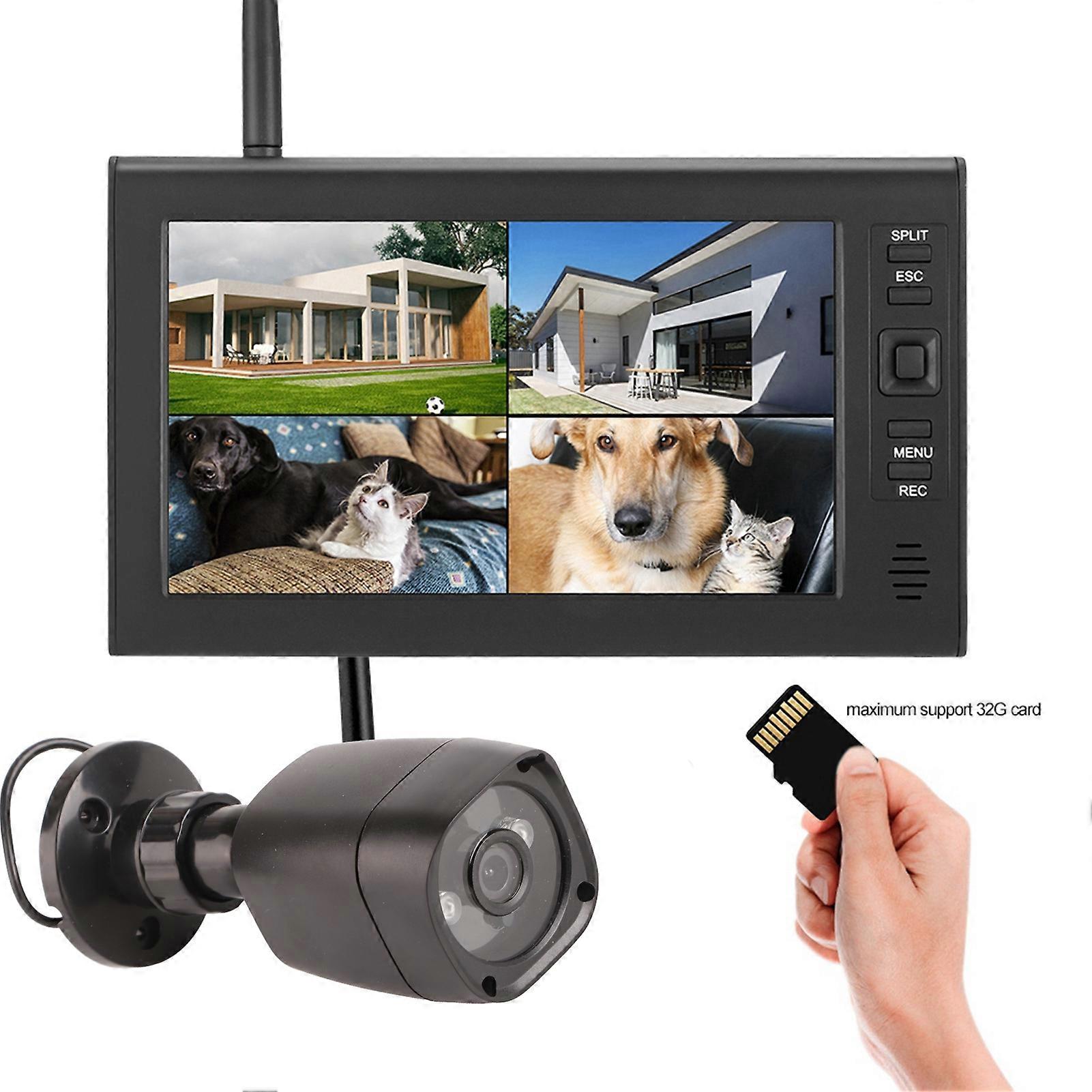 7 Inch LCD Wireless 4CH Security Monitor System with 8G Memory