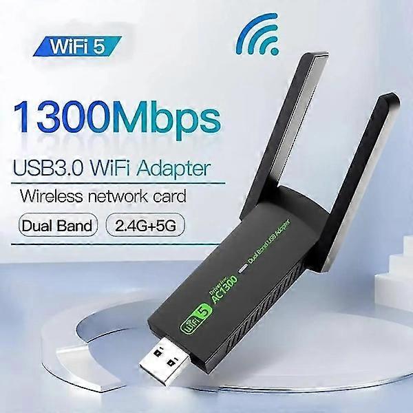 1300Mbps USB 3.0 WiFi Adapter Driver Free 2.4GHz/5GHz Dual-Band Wi-Fi Dongle Receiver 80211ax/ac/a/b/g/n WIFi 5 Wireless