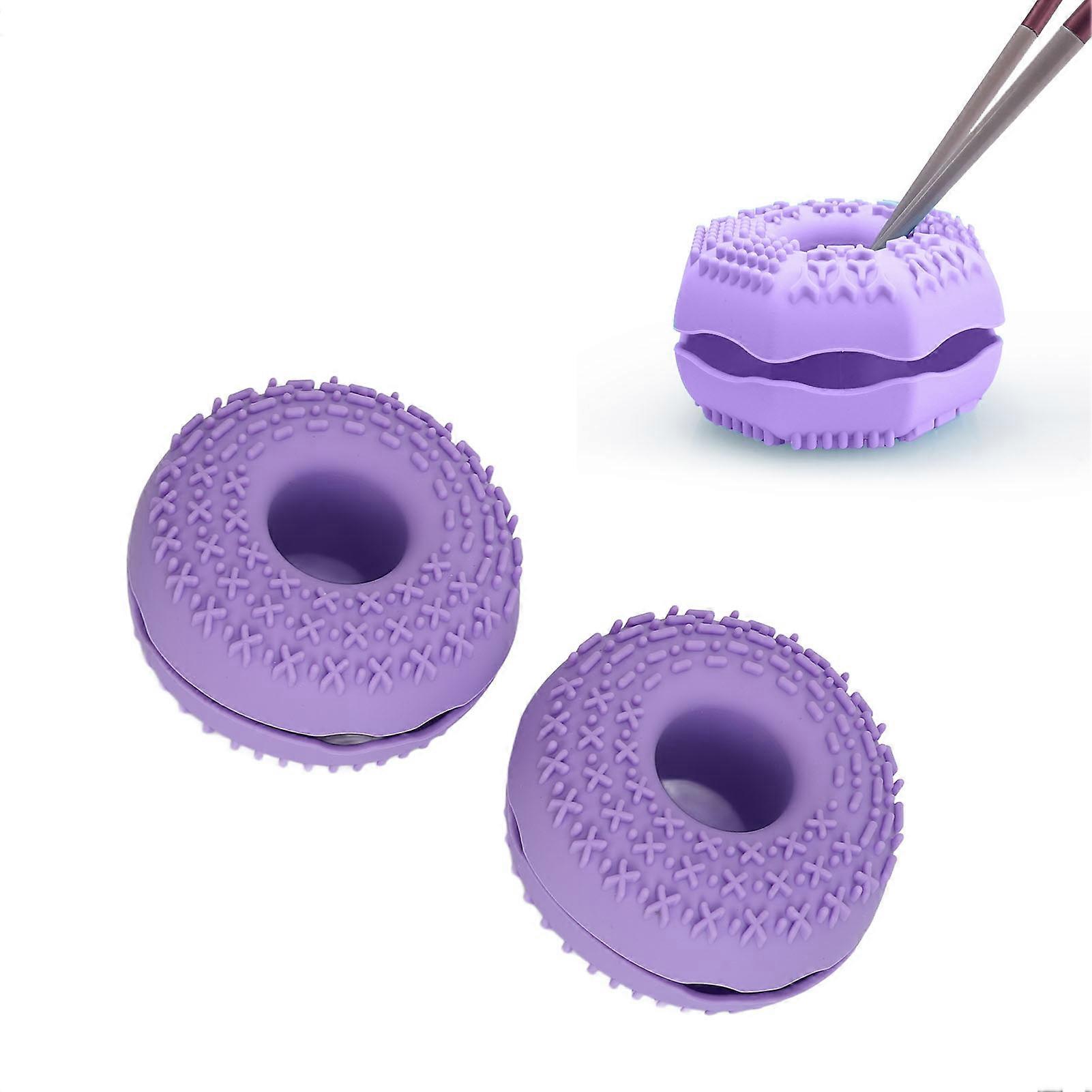 2 Pcs Donut Silicone Makeup Brush Cleaner Mat for Washing & Storage