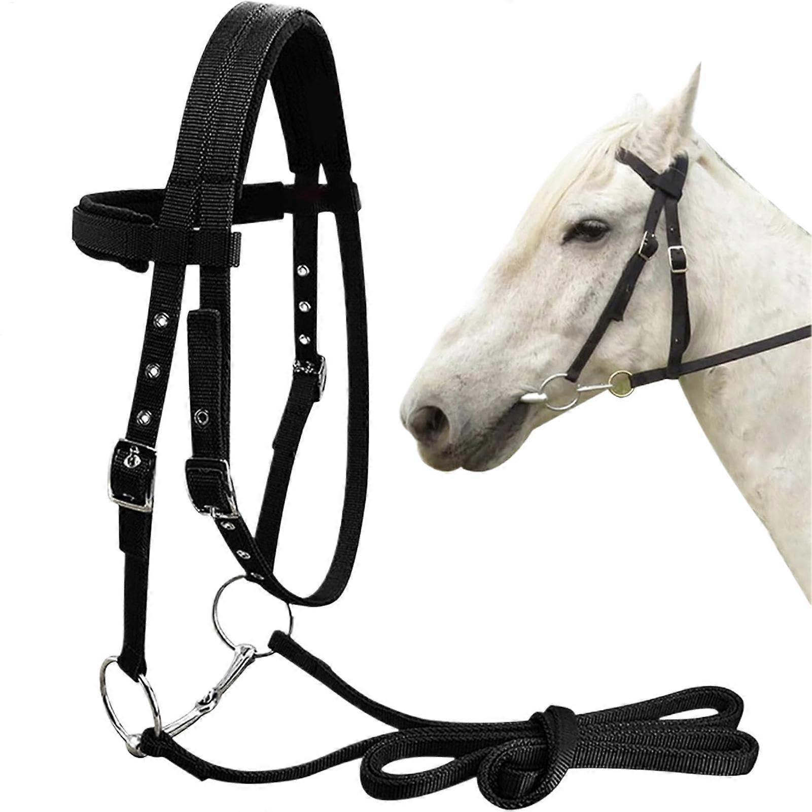 Horse Bridle Headband Adjustable Headstall 3Buckle Throat Latch Halter Lead Rope Included Training Bridle For Horses