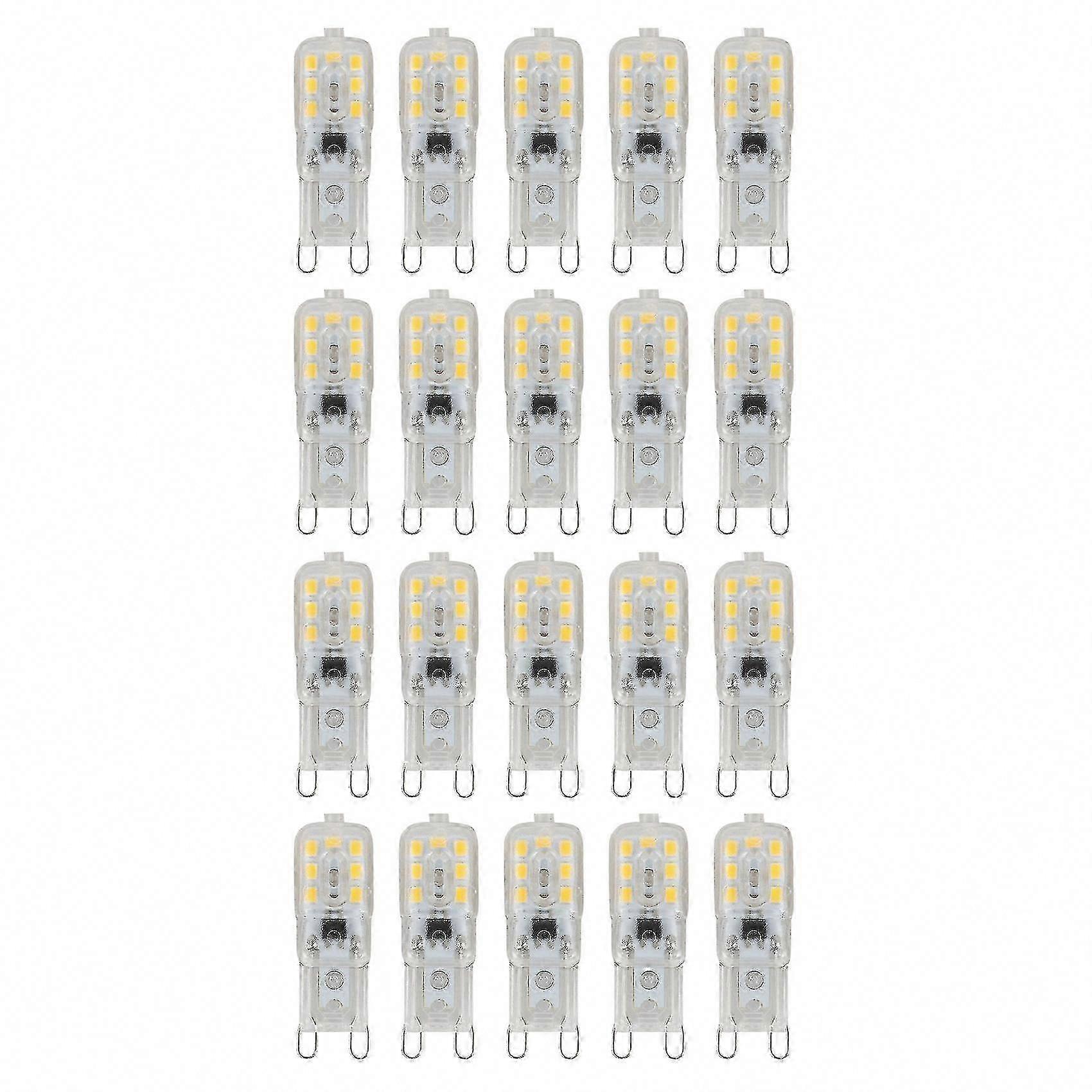 Paquet de 20 ampoules à capsule LED G9 5W à intensité variable, lumière blanche chaude, AC220-240V, remplace les lampes halogènes