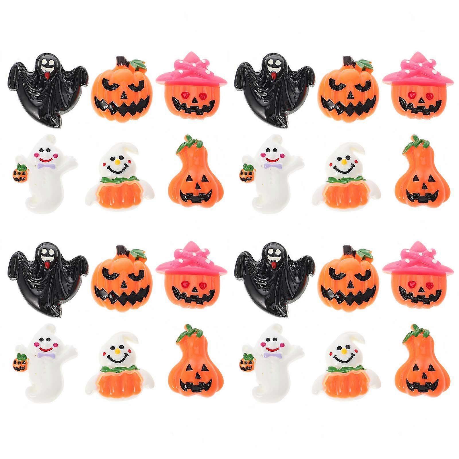 24pcs Halloween Theme DIY Embellishment Resin Flatback Patch Hair Accessories Mixed Patterns