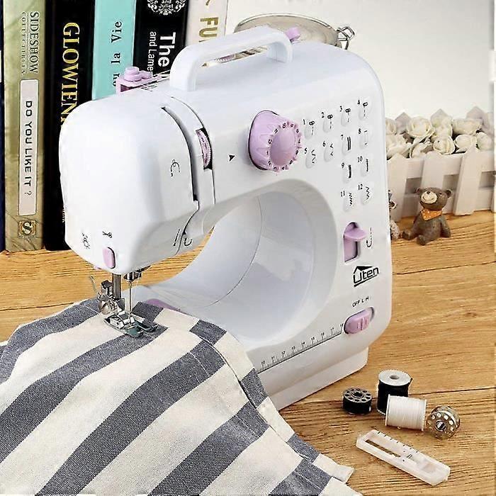 Electronic sewing machine for beginners, 12 adjustable stitches, multi-function, portable, thread and dual speed with LED lighting.
