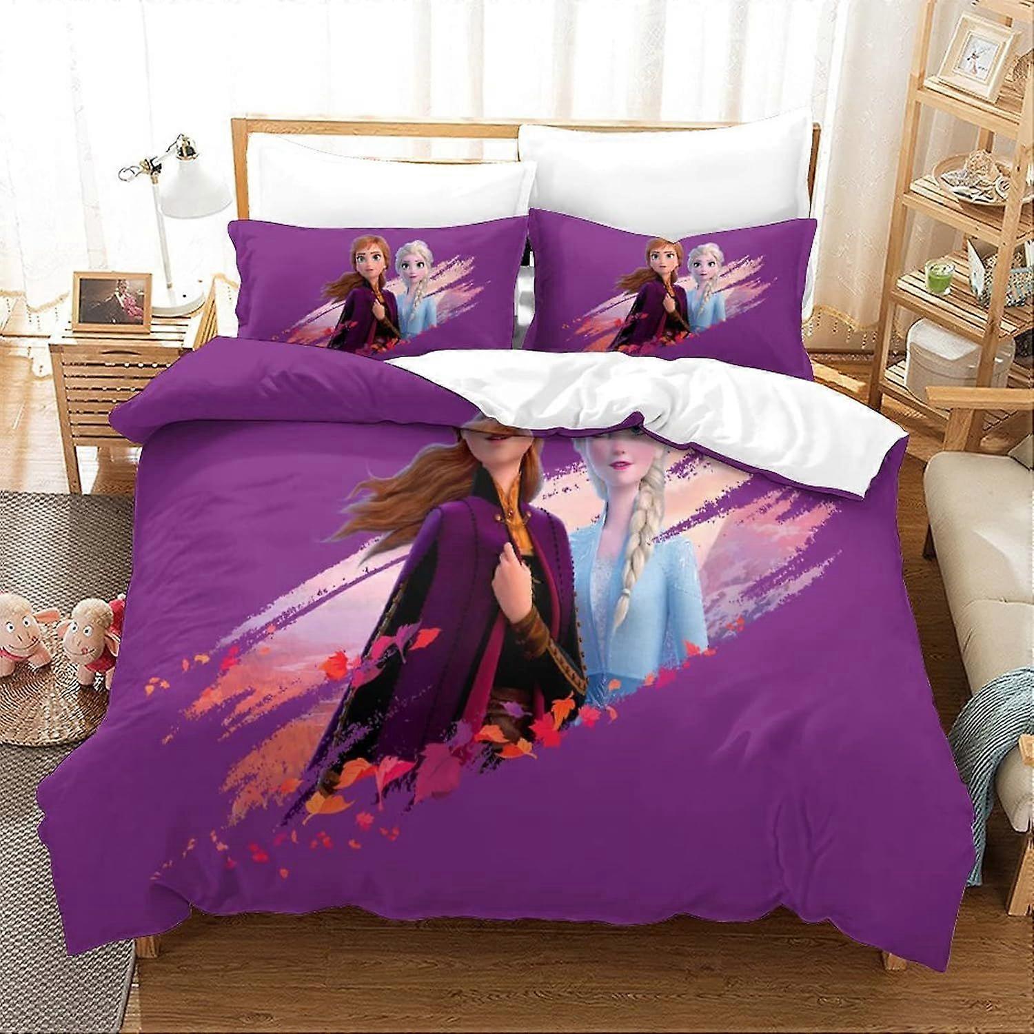 Bedding Double Bed Set Frozen Printed Double Size Bedding Sets Super Soft Microfiber Duvet Covers with Zipper with Pillowcases Hypoallergenic 140x200c