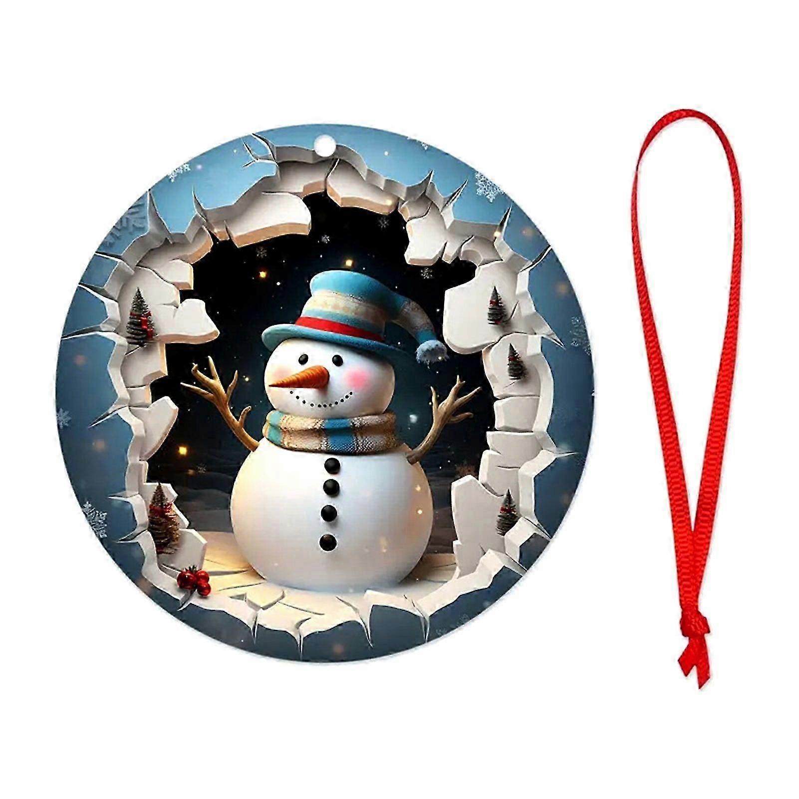 Christmas Ornament Round Snowman/Sheep/Car Wooden Ornaments 2D Flat Christmas Tree Hanging Decorations for Holiday Decor