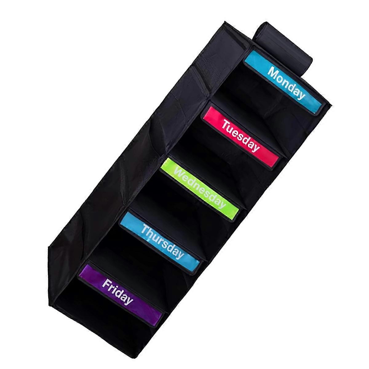 5-Shelf Weekly Clothes Organizer with 5 Side Pockets Hanging Closet Organizer with Labeled Days Han
