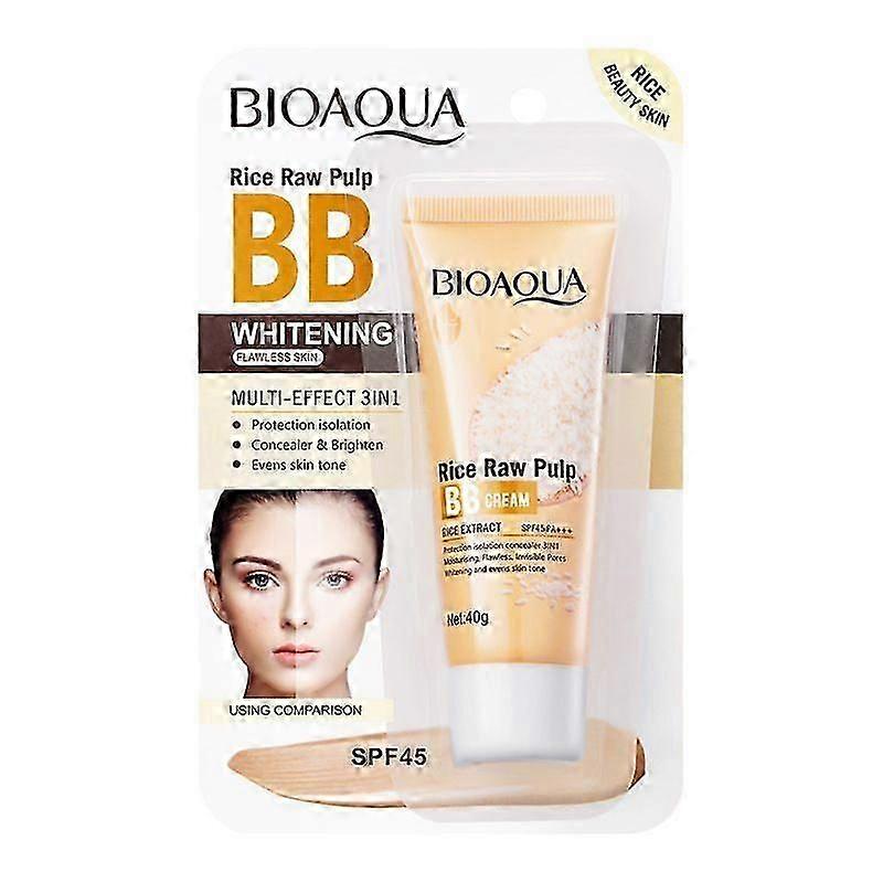 Colour Correcting BB Cream, Liquid Rice BB Cream with SPF 45+, Full Coverage Foundation CC Cream, Moisturising and Flawless, Long-Lasting, Natural Fin