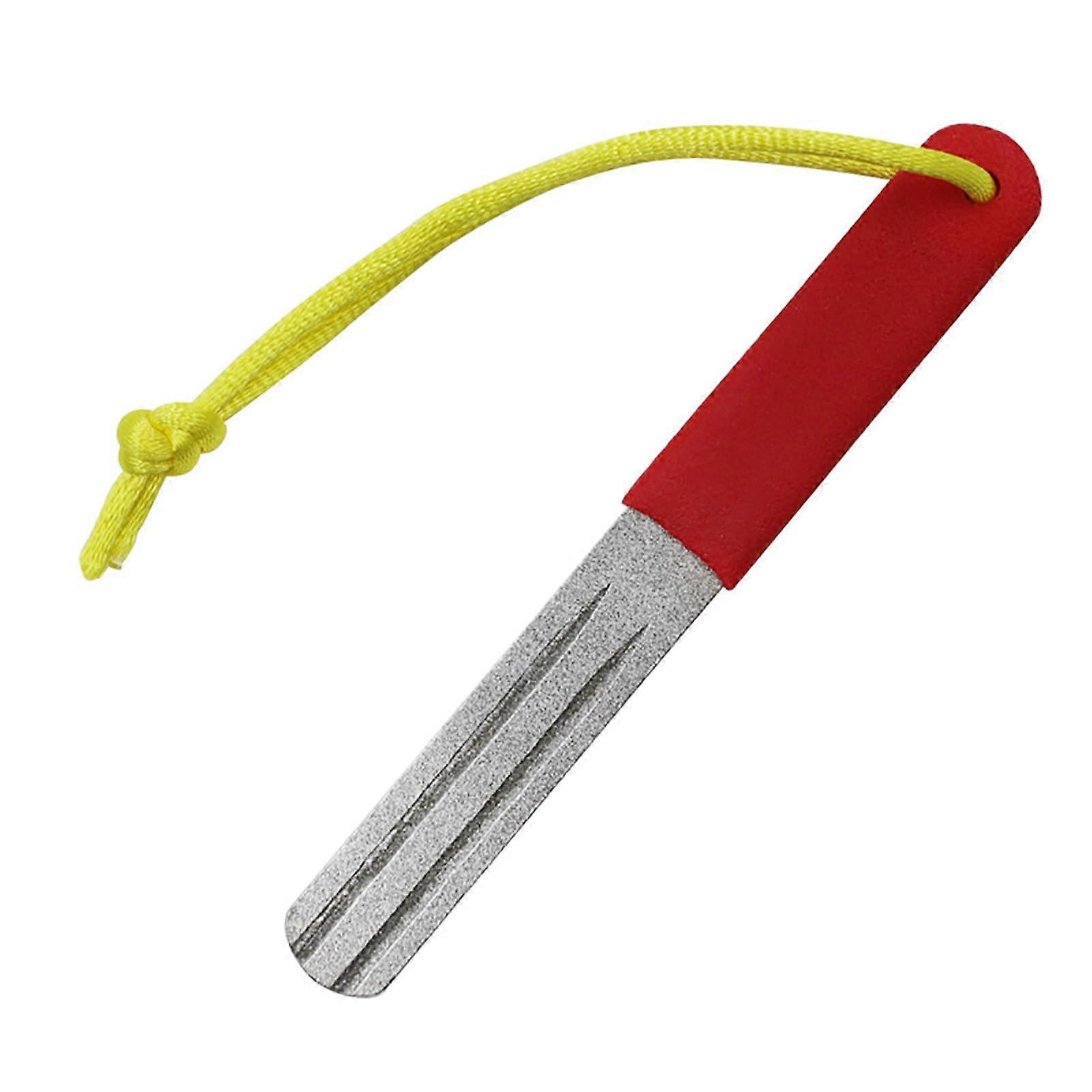 Fishing Hook Sharpener 2Pack, DoubleSided Diamond Grinding Stone, Nonslip Handle, Red, Hanging Lanyard Included