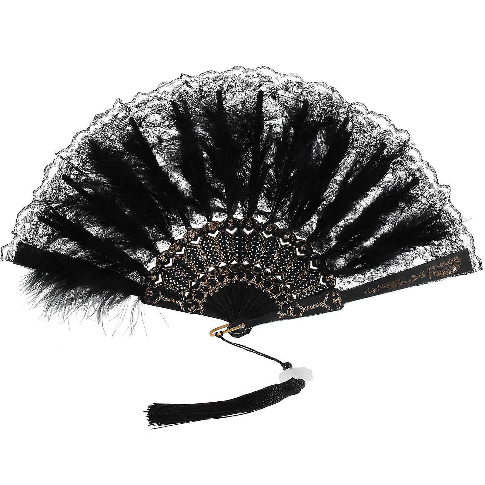 Vintage Hand Fan 2Pcs for Cooling Use Plume Folding Fan with Elegant Style