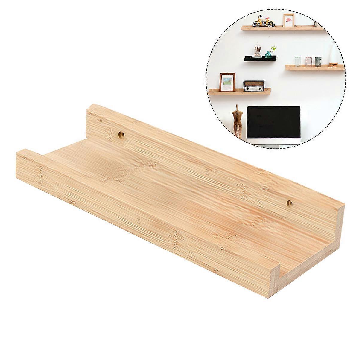 Floating Ledge Wall Shelf Wooden for Storage 2Pcs Pinewood Beige Style