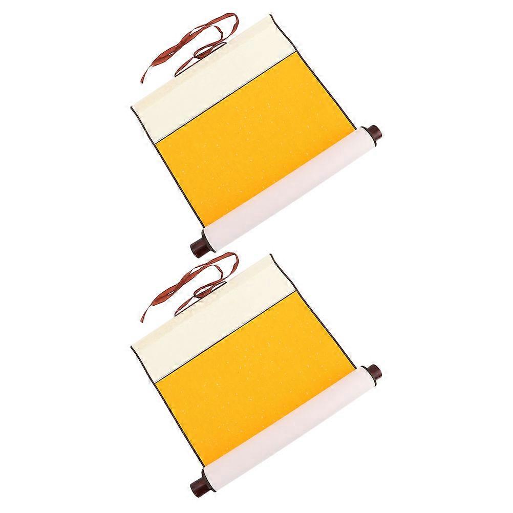 Painting Scroll Hanging Scroll for Painting Use 2Pcs Yellow Wood and Paper