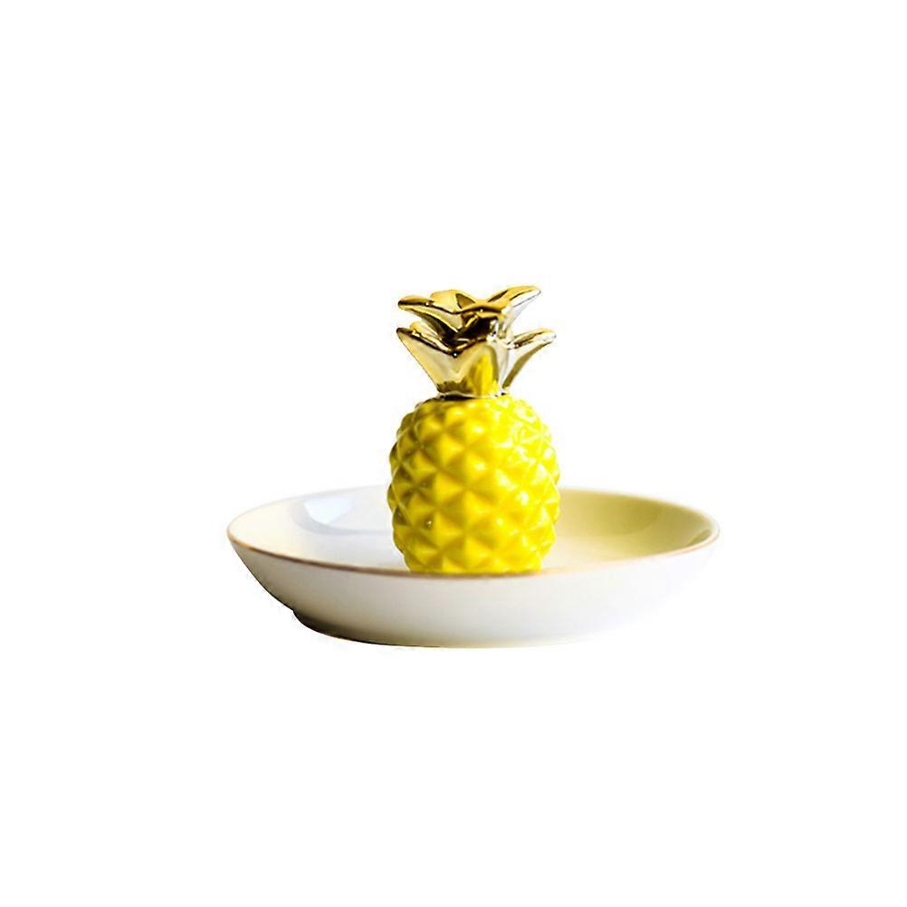 Jewelry Plate Ceramic Trinket Tray for Storage 2Pcs Yellow Pineapple Pattern
