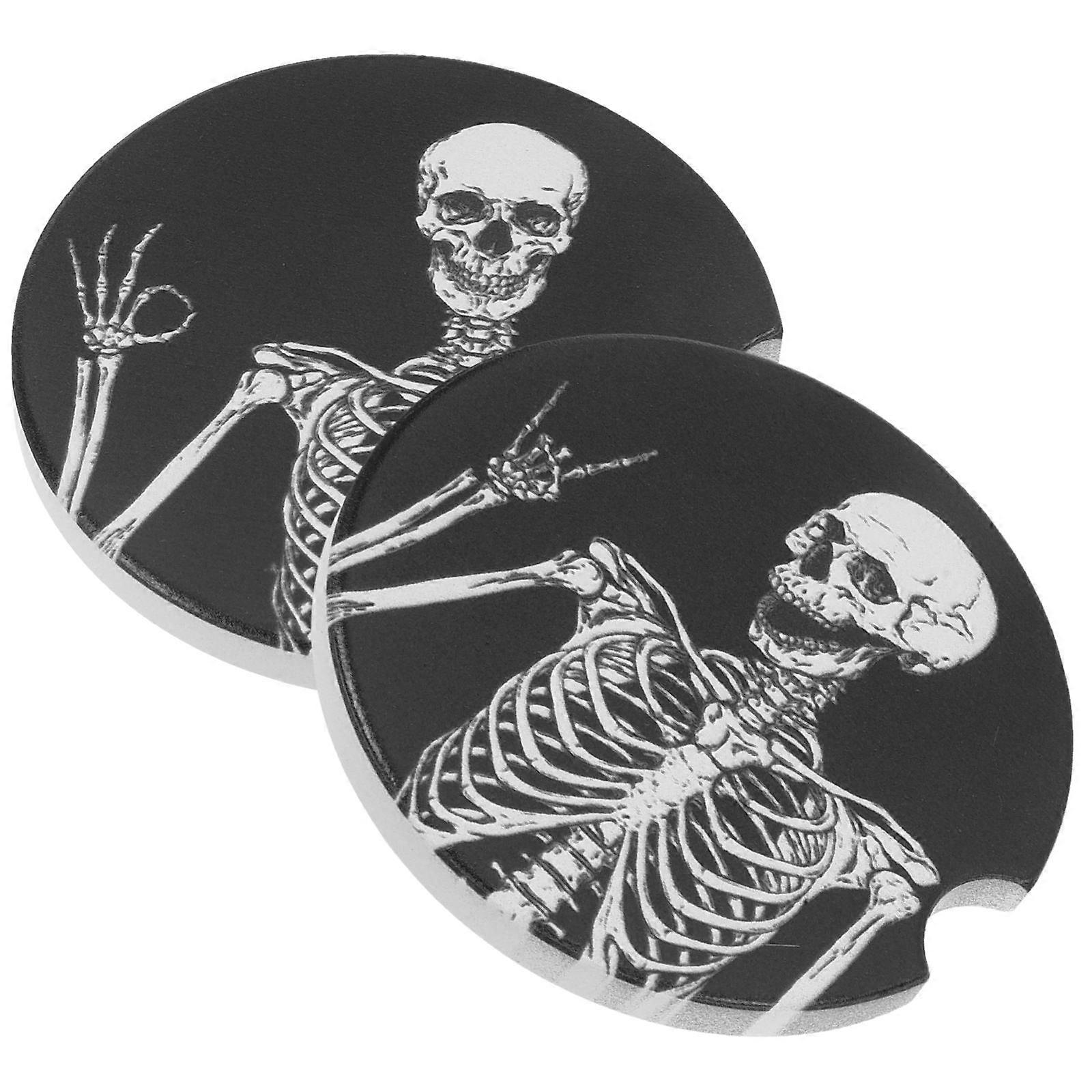 Skull Pattern Ceramic Coasters for Car Accessories 4Pcs Funny Gothic Set