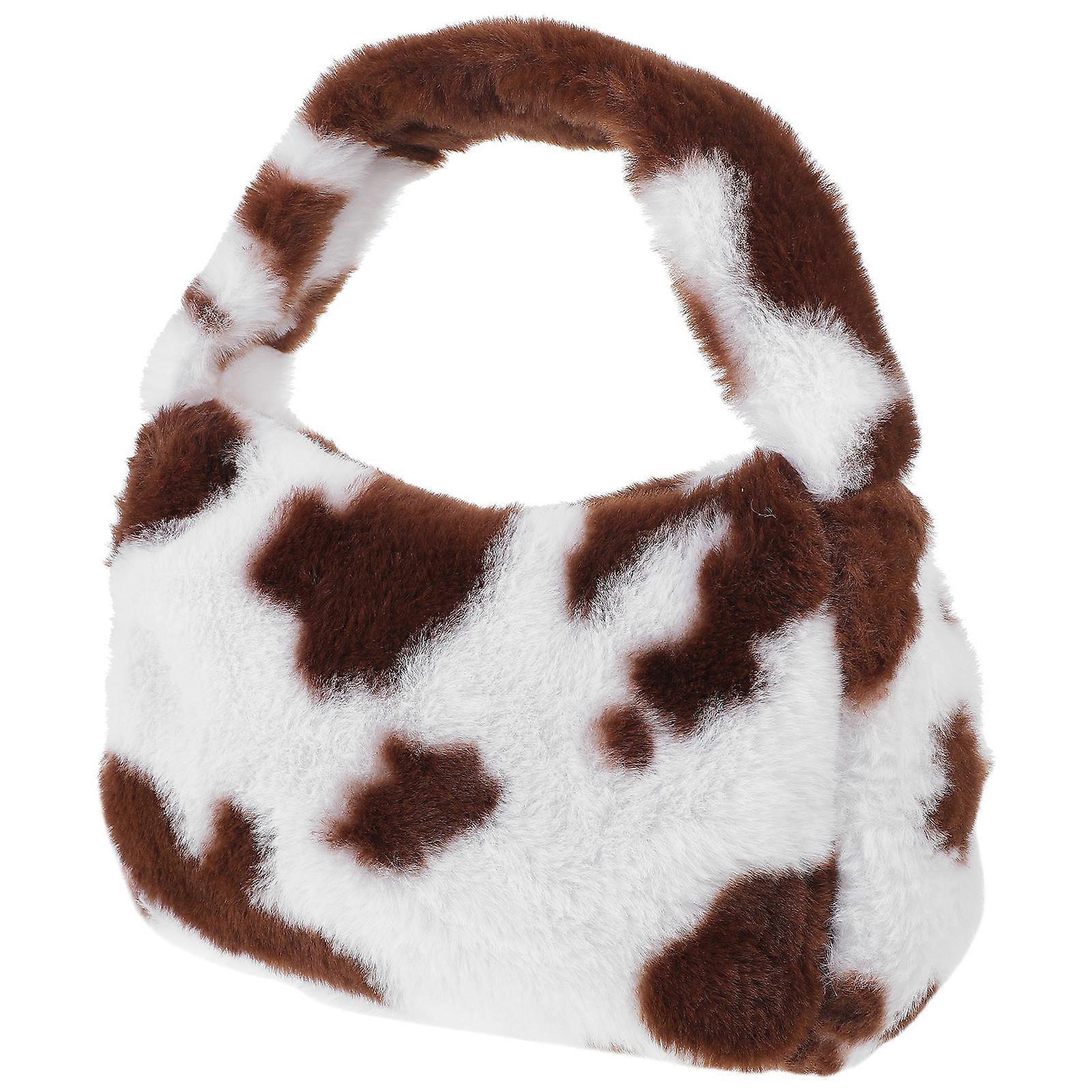 Lady Shoulder Bag Plush Cow Pattern Stylish Hand-Held for Lady 1Pcs