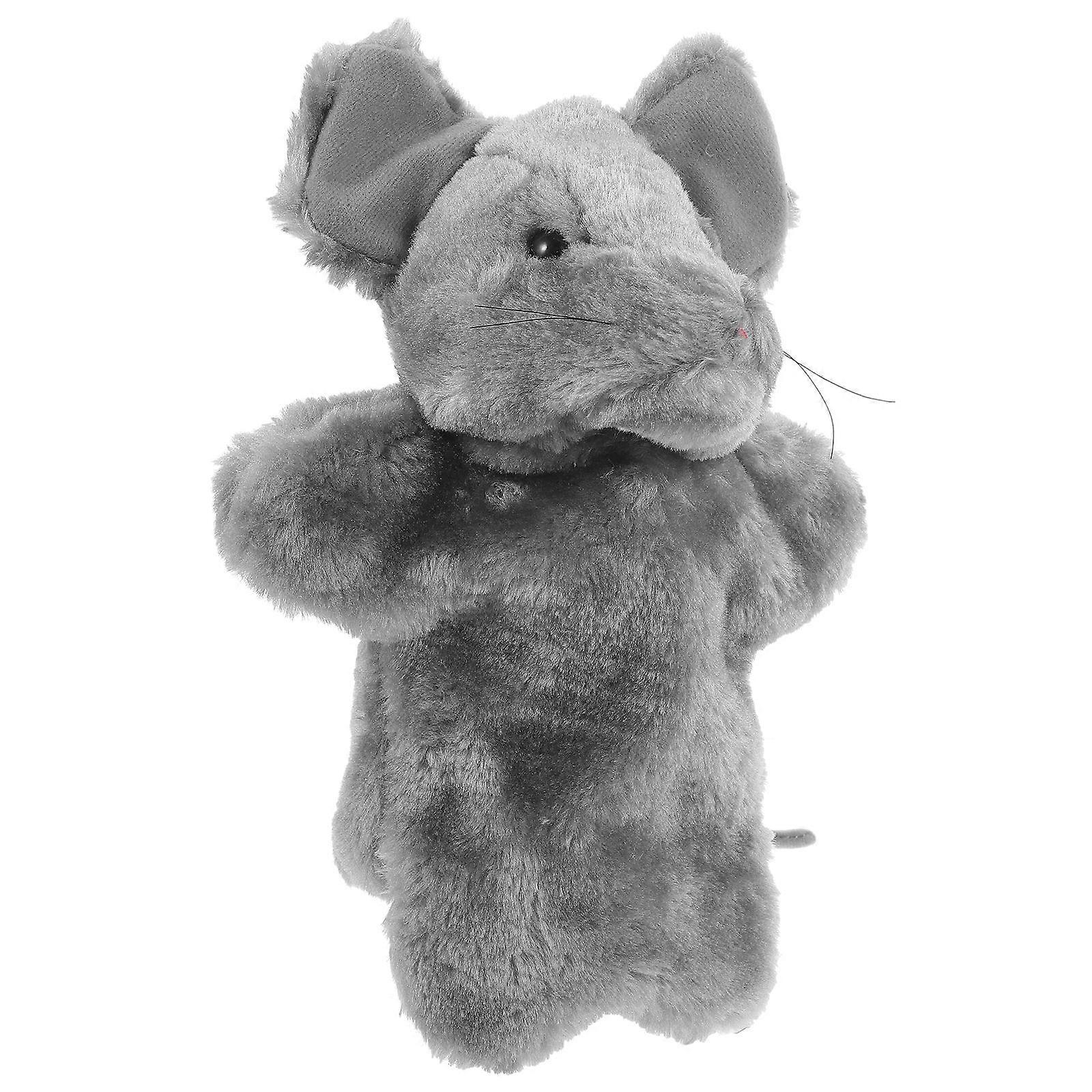 Mouse Hand Puppet Plush Animal Toy for Story Telling Interactive Grey