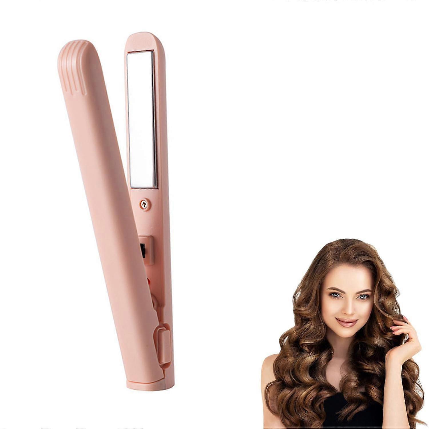 Mini Dual Purpose Curling Iron 2In1 Portable Curling Wand And Flat Iron Pink1 Travel Straightener For Hair Types