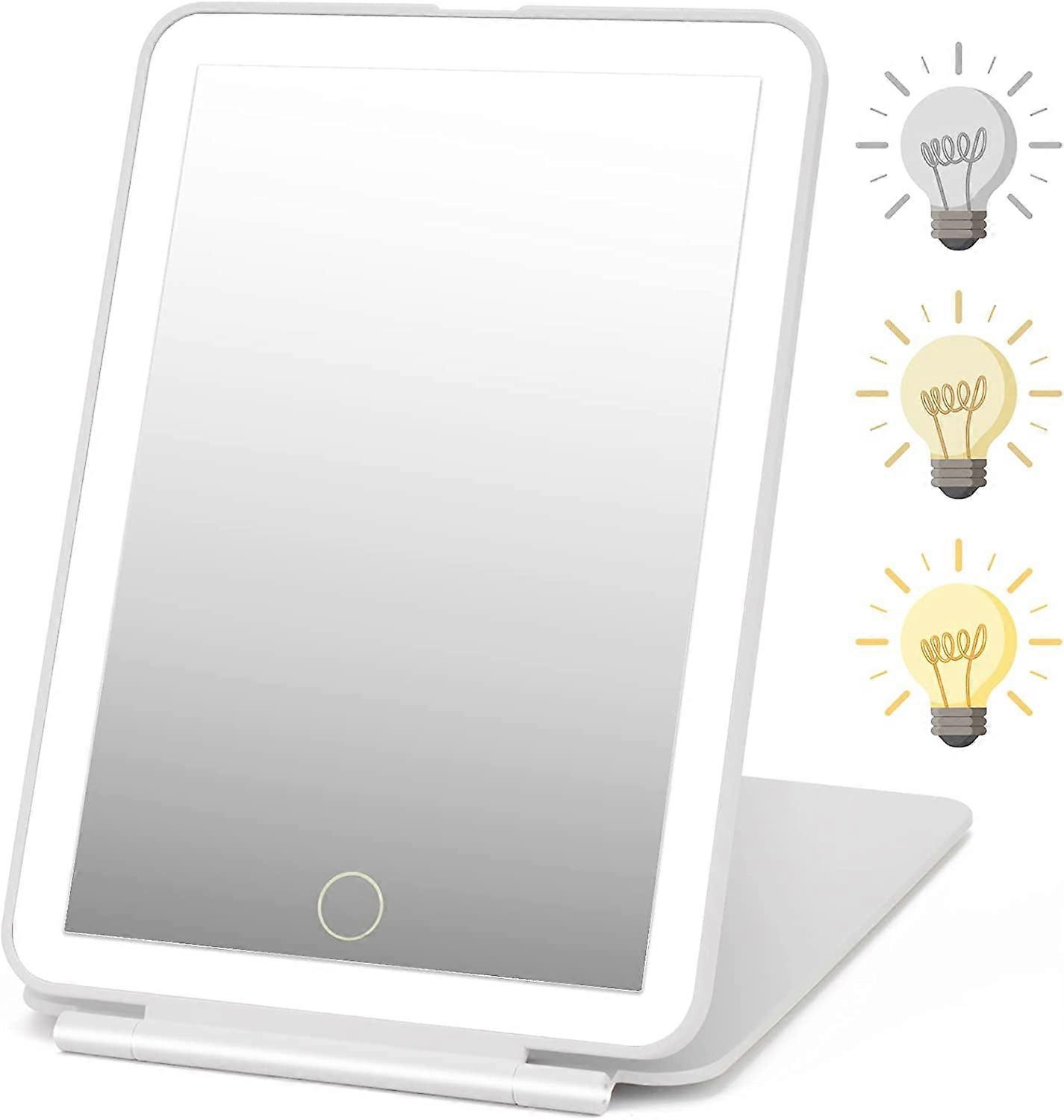 Rechargeable Travel Makeup Mirror with 60 LEDs, 3 Lighting Modes, Dimmable Touch Screen, Slim Compact Design, Compatible with USB Charging