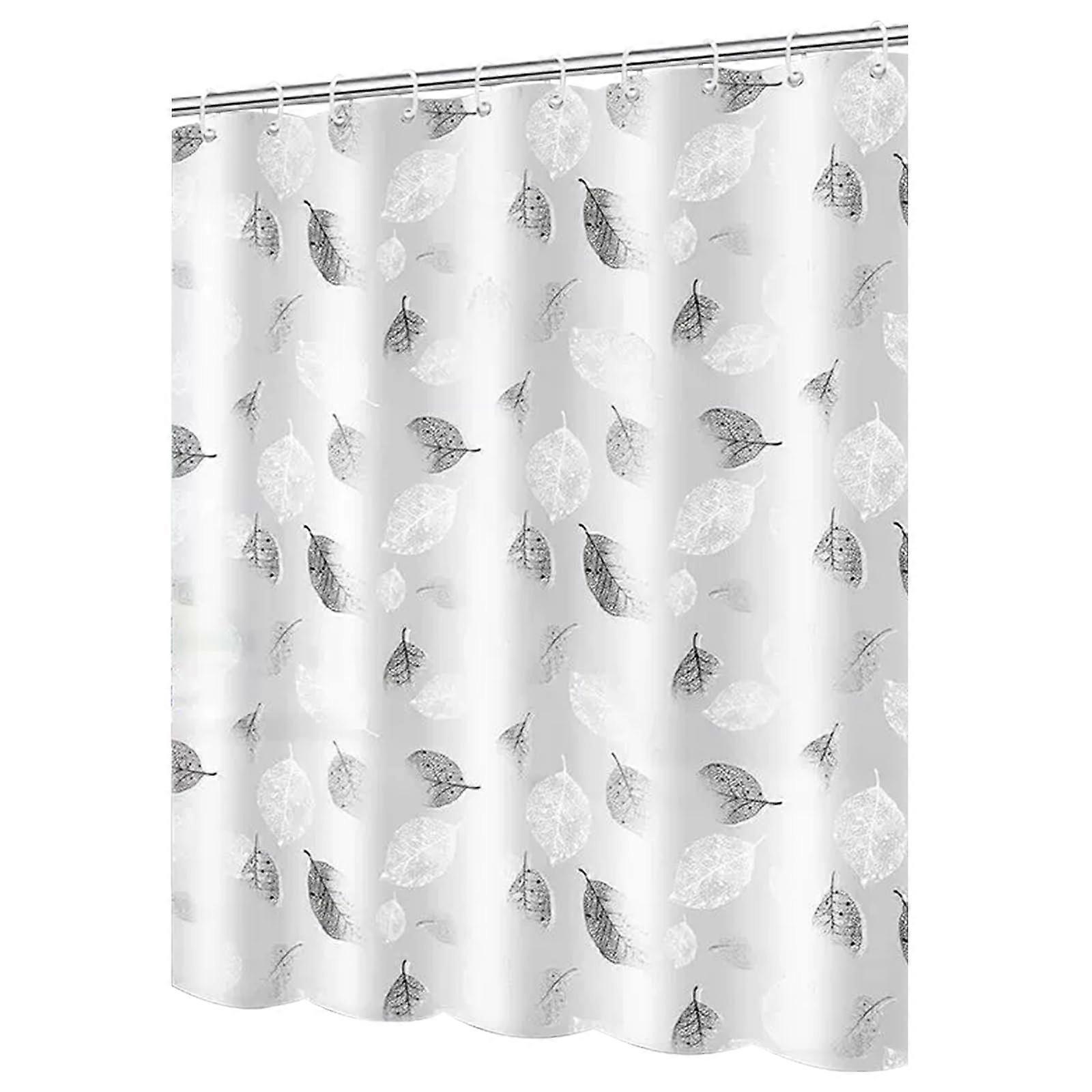 Mould Proof Shower Curtains 12 Rings, 180x180 cm QuickDrying Waterproof Leaf Pattern, 1 Panel