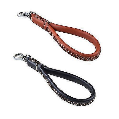2pcs Short Leather Dog Leash, Brown Cowhide Leather for Walking & Training