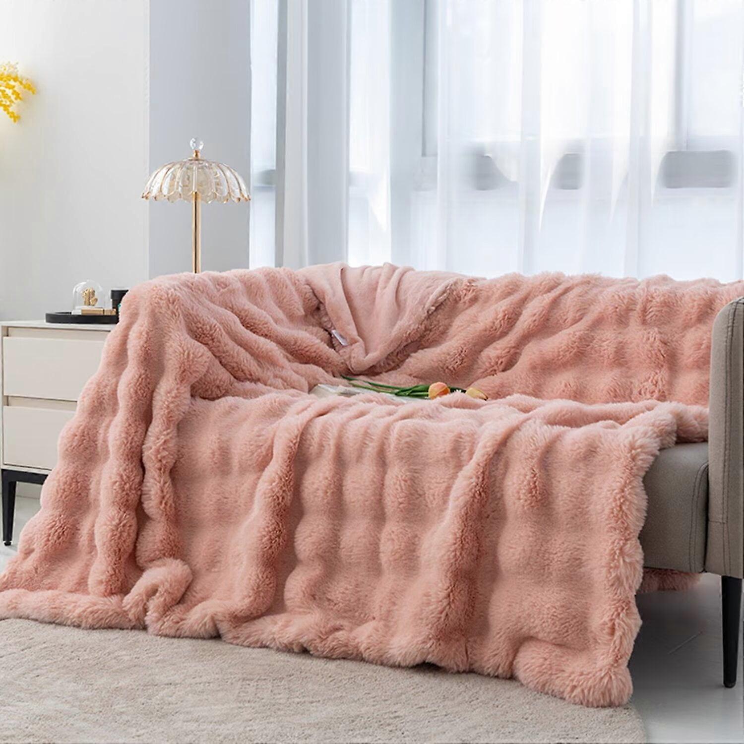 Luxury Plush Blankets - Cozy, Soft, Fuzzy Faux Fur Throw Blanket for Couch - Ideal Comfy Minky Blanket for Adults for Cold Nights (Artic Blue & Gray)