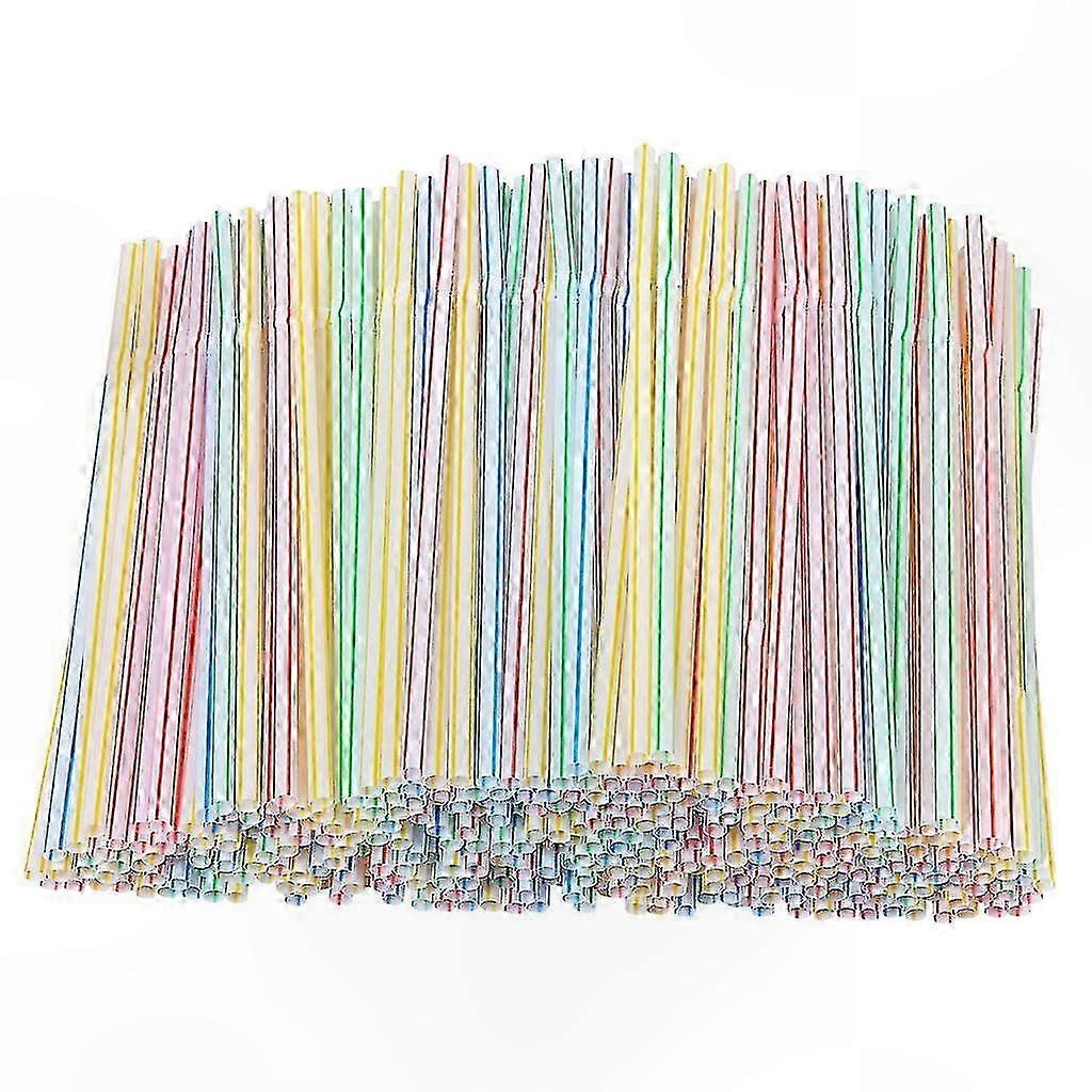 8-Inch Multi-Colored Striped Bendable Plastic Drinking Straws (300 Pack)