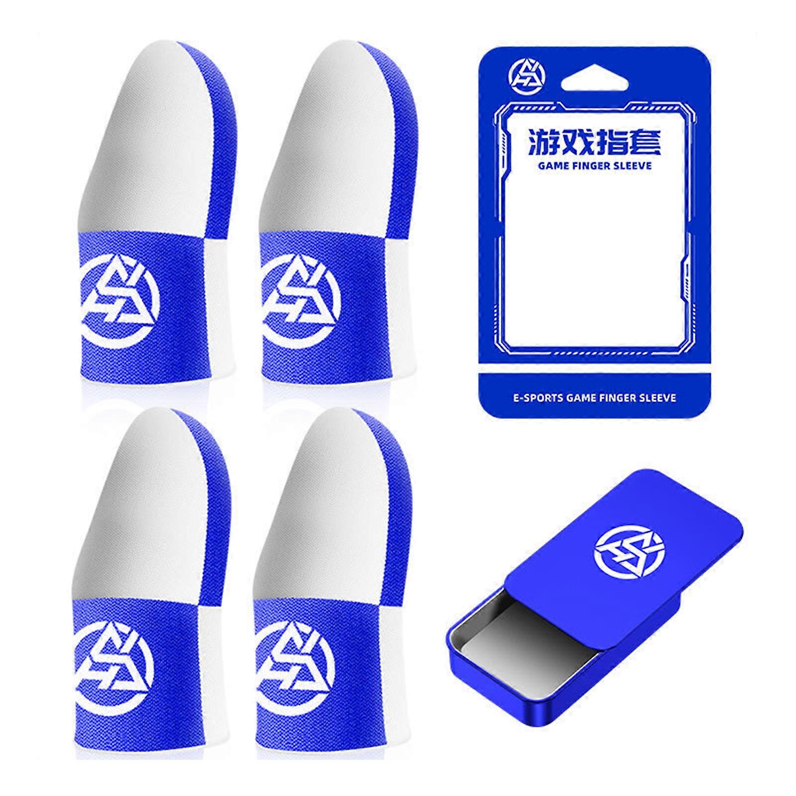 4pcs Ventilated Antislip Mobile Gaming Finger Covers Ventilated Conductive Fabric Improve Accuracy In Multiplayer Matchs  White and blue
