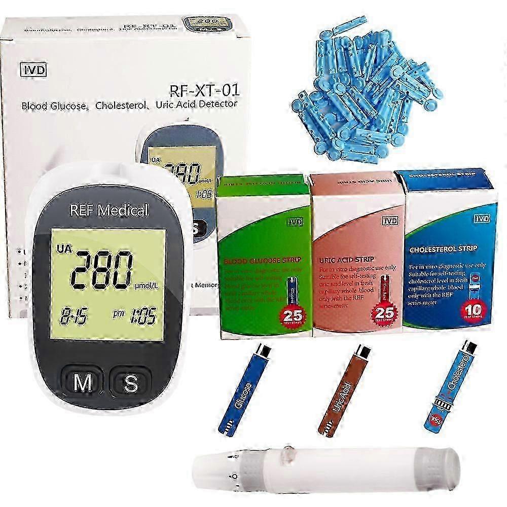 3 in1 Multi-Function Meter Total cholesterol Uric Acid&Blood Glucose Test kit for Diabetes Gout with Free 60pc strips Lancets