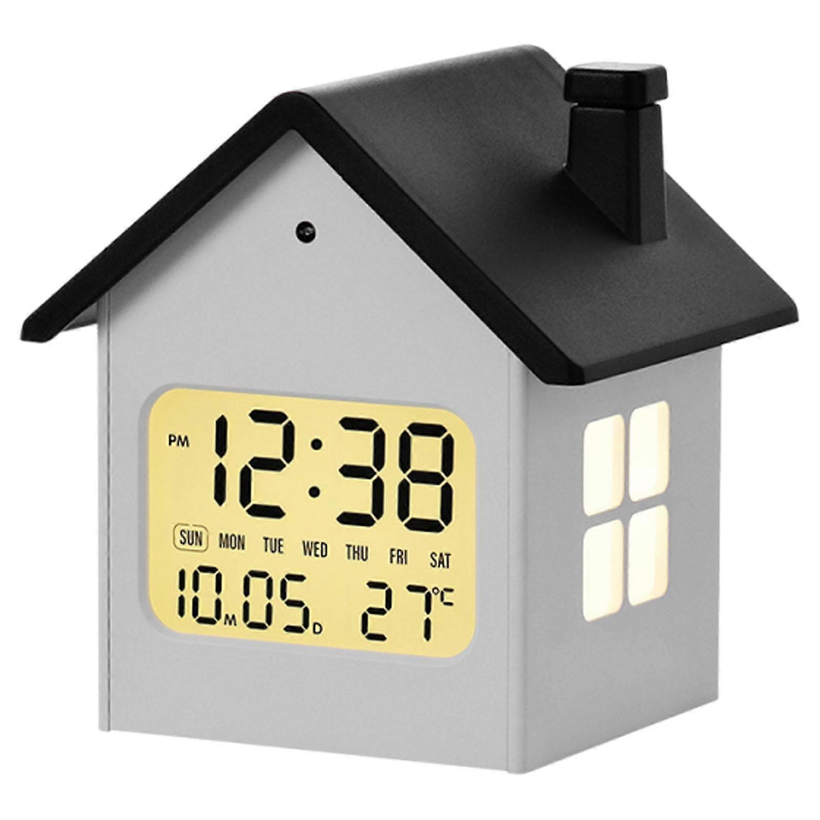 Reloj despertador con forma de casa para dormitorio, escritorio, decorativo, multifuncional, silencioso.