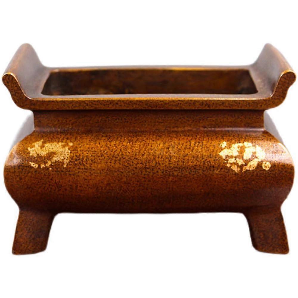12.5cm Pure Copper Rectangular Incense Burner Four Legged Tripod For Household Use