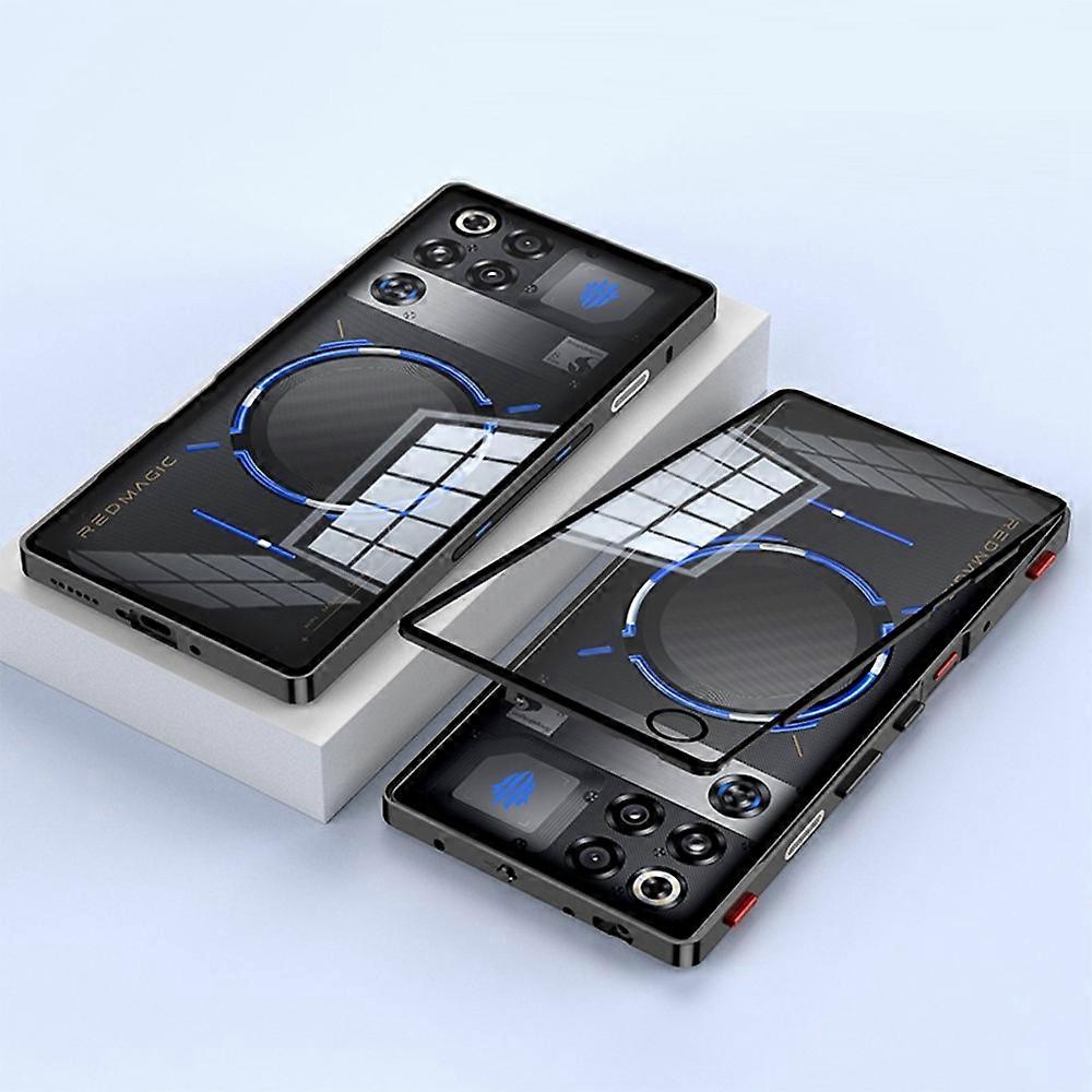 Custodia compatibile con ZTE nubia RedMagic 11 Pro 5G / 11 Pro+ 5G con telaio in metallo e retro in vetro, con tasto di gioco sulla spalla