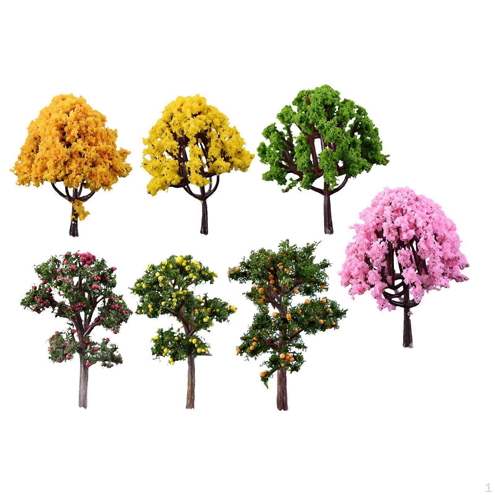 7 Pieces Miniature Artificial Trees Mixed Model Statue Accessories Decorative Realistic for