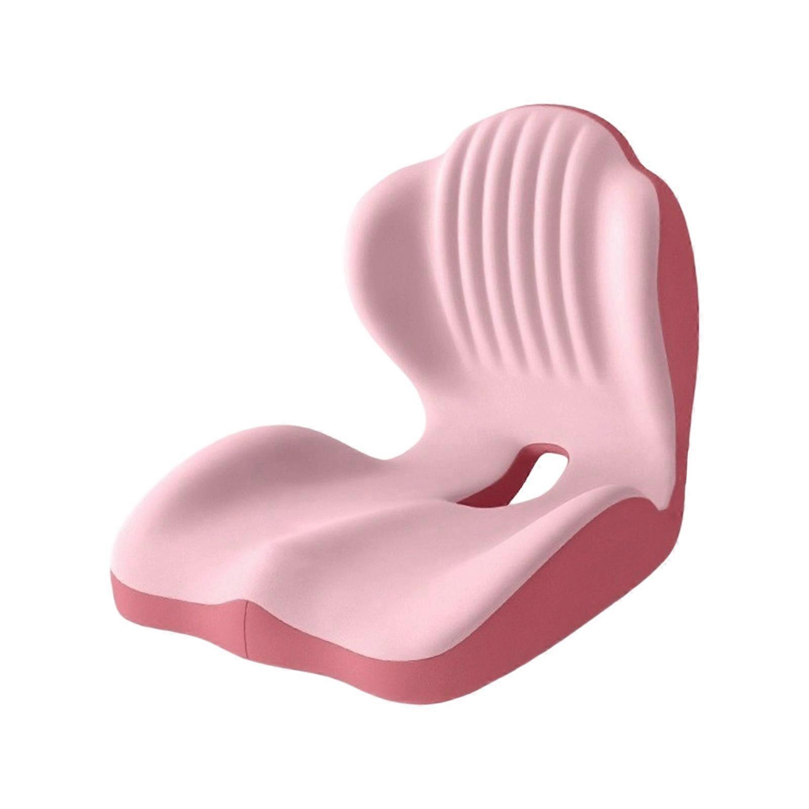 Orthopedic Coccyx Pillow With Built In Backrest Lumbar Support Memory Foam Seat Cushion For Home Office Desk Chair  Double pink color co