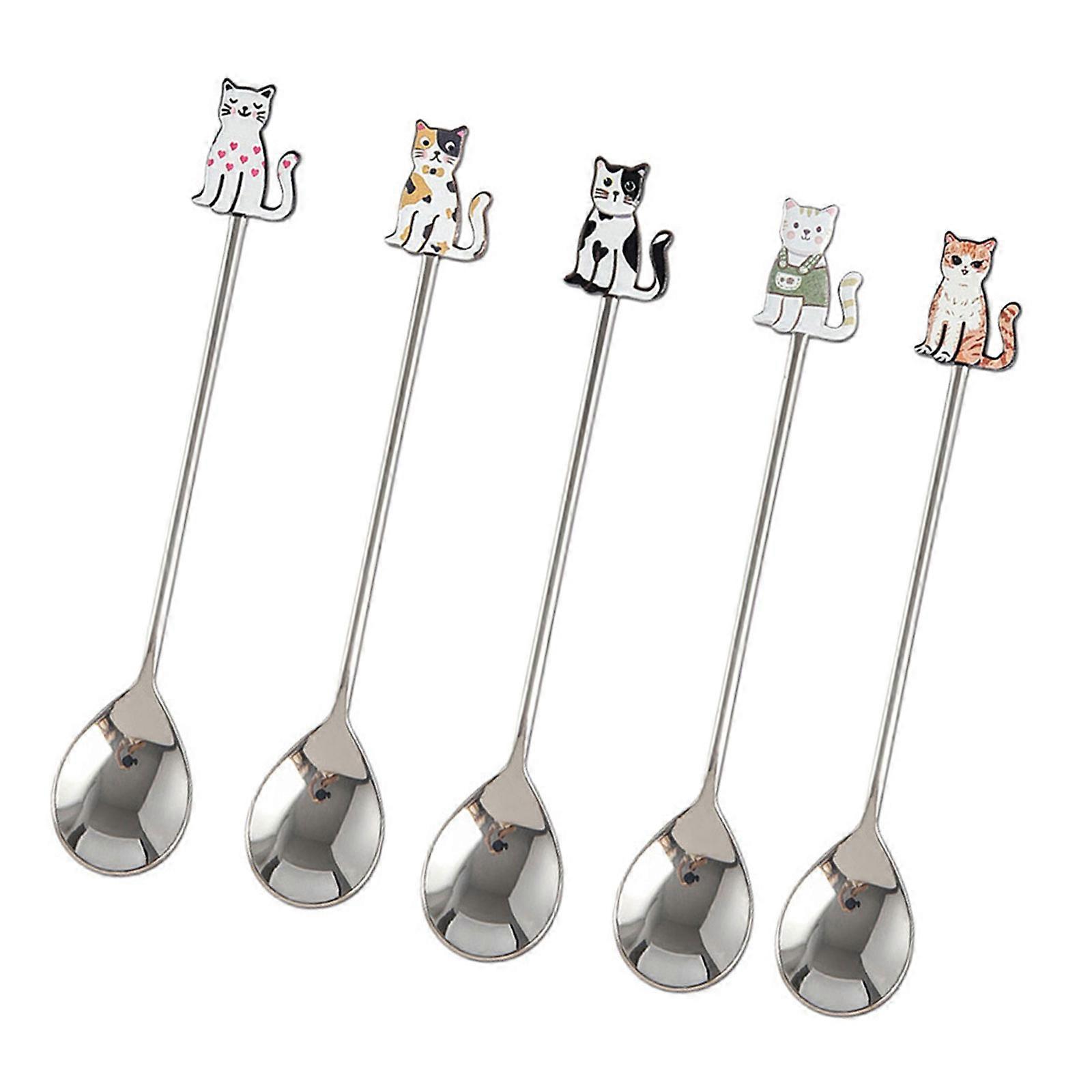 Elegant Fish Shape Cats Handle Nonrust Steel Spoon Ergonomic Designs For Coffee Enthusiasts And Cooking Use Multicolor
