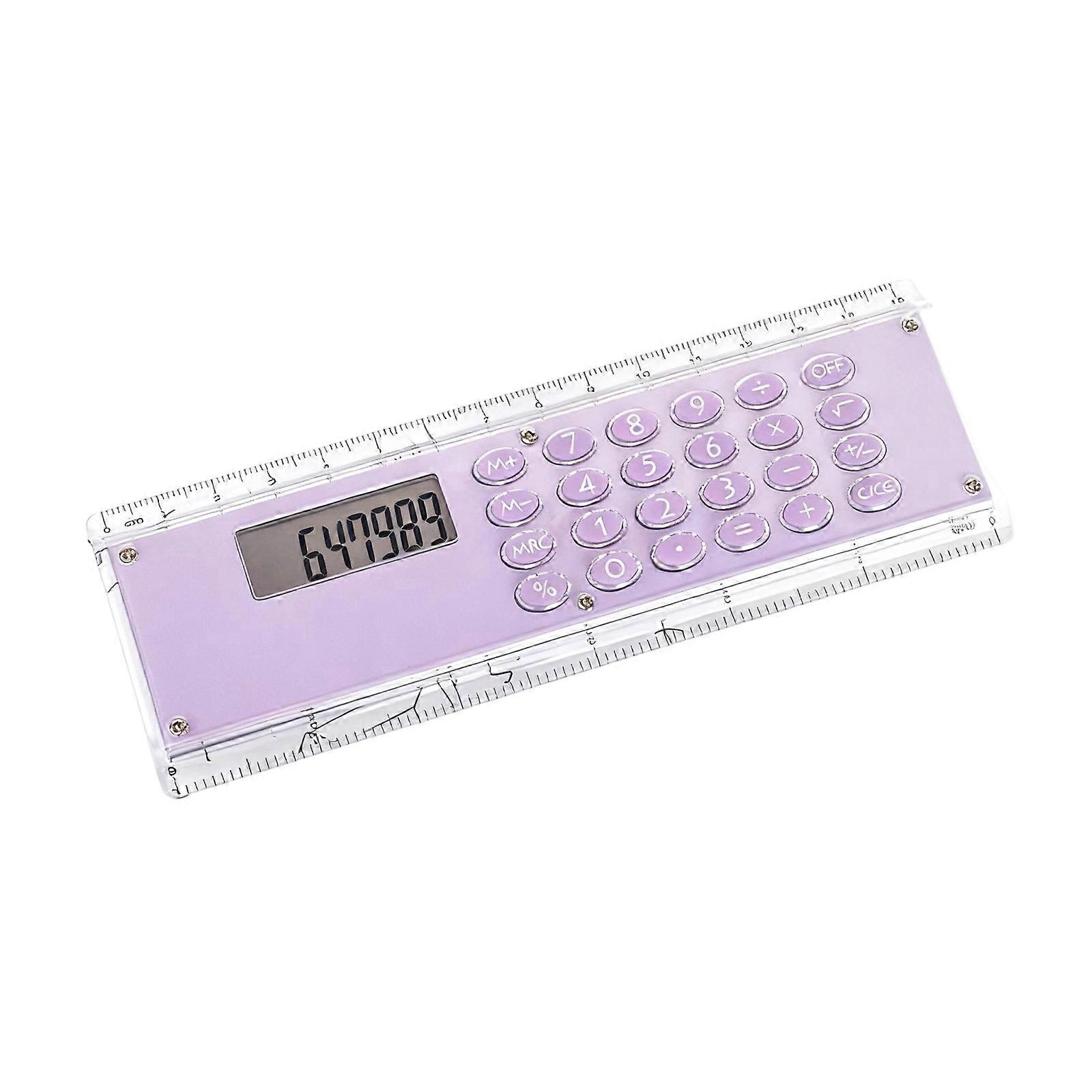 Creative Double Scale 15cm Plastic Ruler And Digital Calculator Space Saving For Learning Projects  Purple