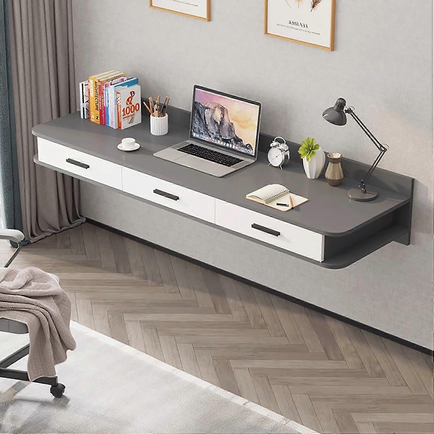 Wall Mounted Desk with Drawers Wooden Vanity Table for Home Office Computer and Gaming 60cm