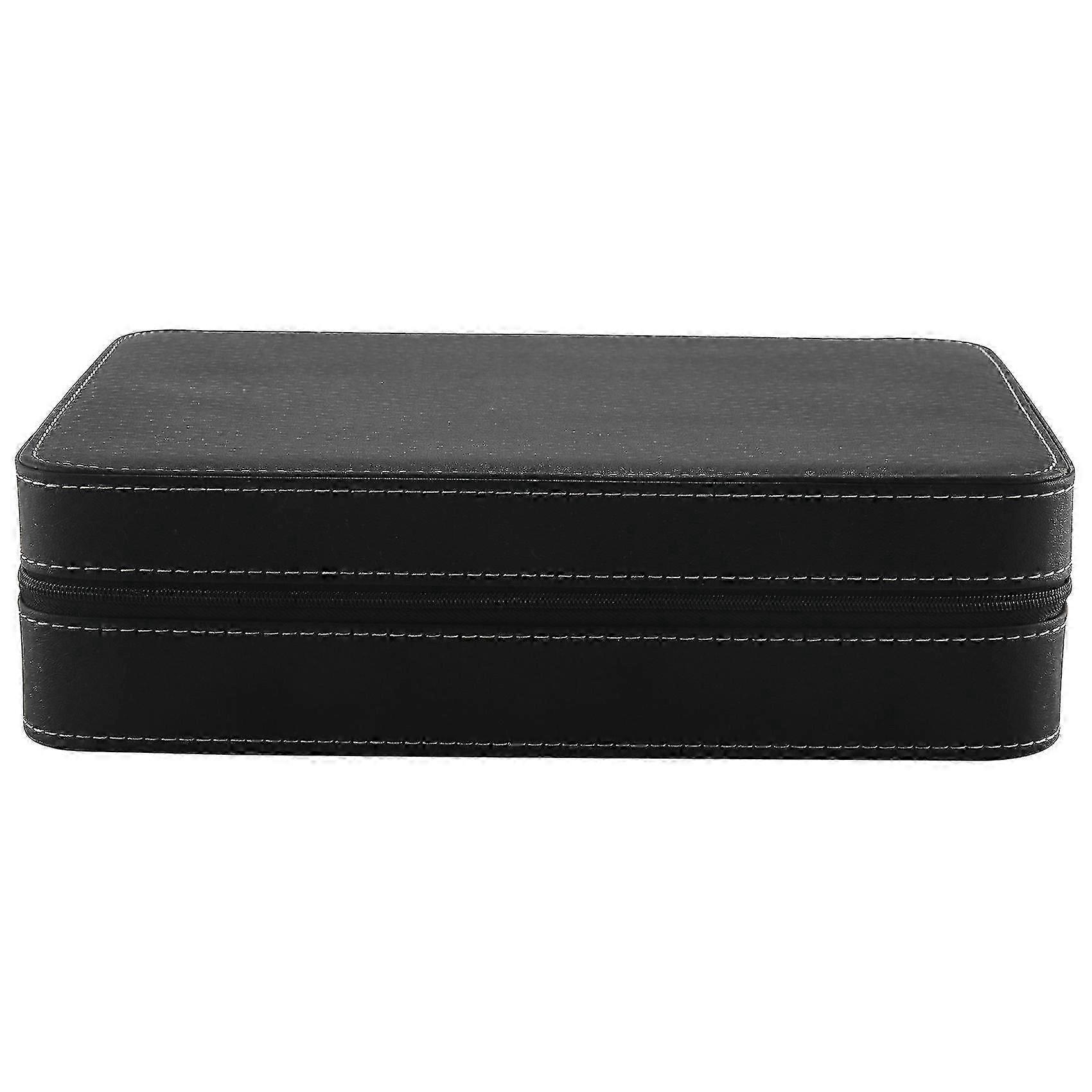 Portable Watch Box Organizer Pu Leather Casket With Zipper Classic Style 10 Grids Multi-functional-L