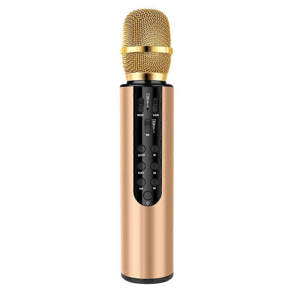 Wireless Bluetooth Microphone Dual Speaker Condenser Microphone Portable Karaoke Mic for Live Streaming Speech Gold