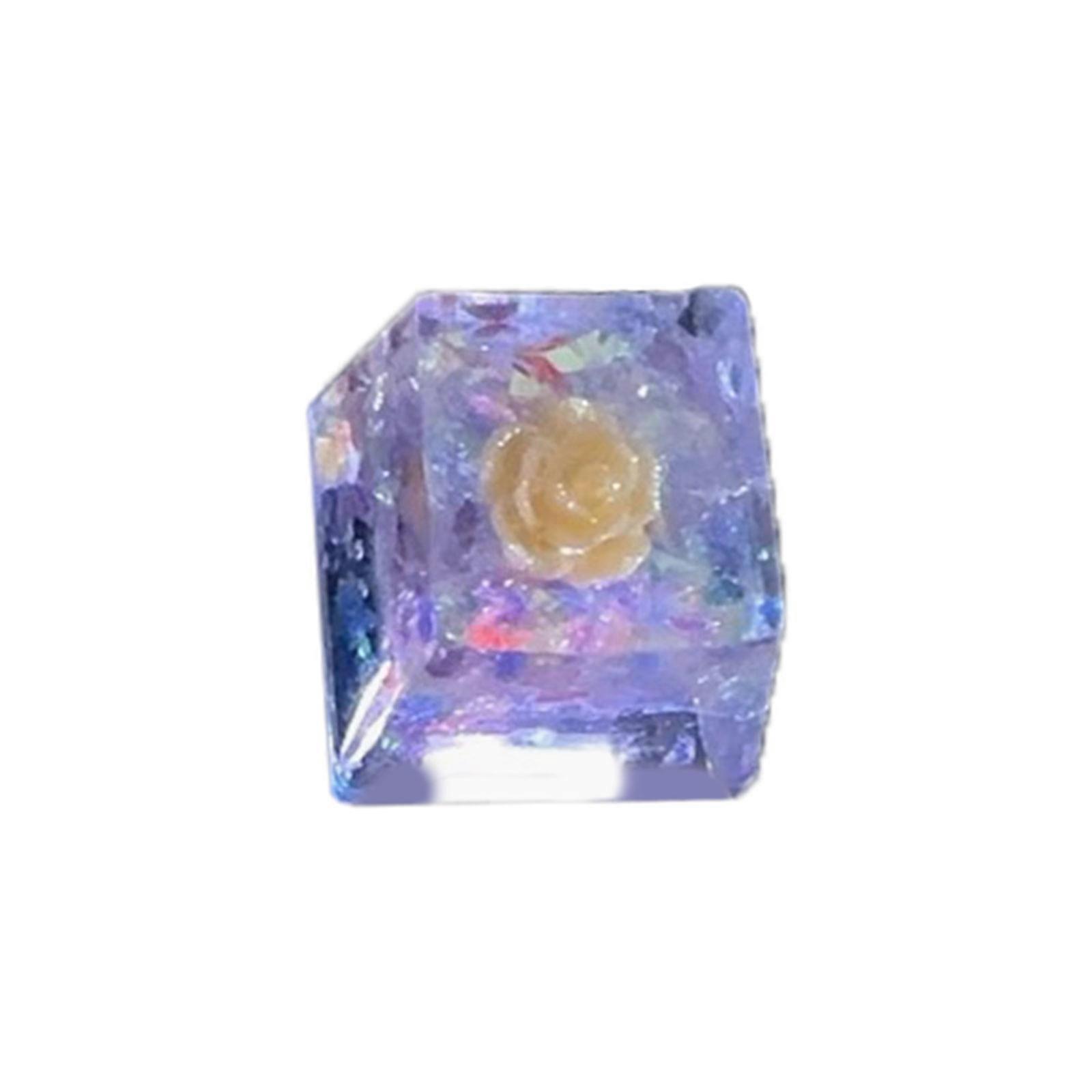 OEM Height Resin Flower Keycap Translucently Epoxy Camellia Keycap for Mechanical Keyboards 1PC  Purple Yellow