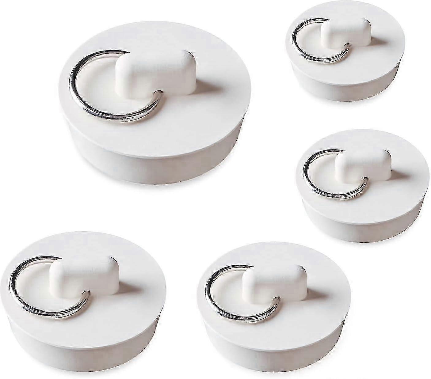 w 5Pcs Bath Plugs, Sink Plug Drain Stoppers Set Rubber Different Size with Hanging Ring Drain Plug (5 Sizes)