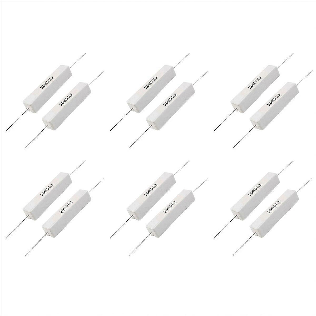 12 Pcs Wire Wound Ceramic Cement Resistor 8 Ohm 20W 5%