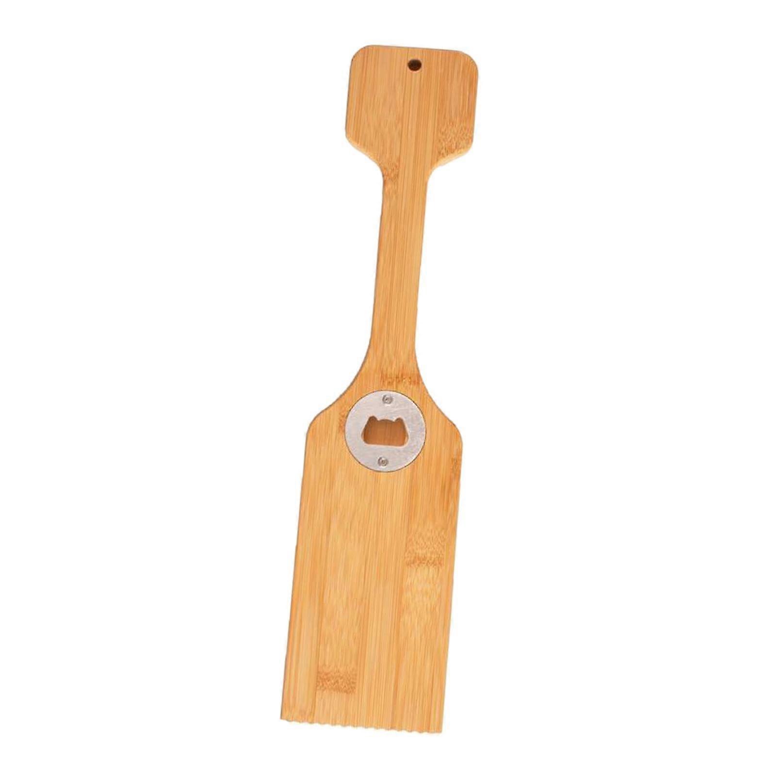 Bamboo BBQ Grill Scraper with Long Handle and Bottle Opener for Efficient Outdoor Cooking