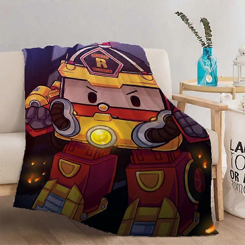 Firefighter Robot Rescue Themed Printed Soft Warm Blanket - Suitable for Sofa/Office/Bed/Travel, Machine Washable Polyes-AZXRT444