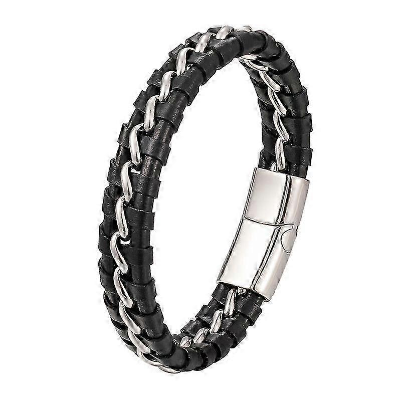 Leather Bracelet for Boys Titanium Magnetic Clasp Adjustable 7"-7.7"