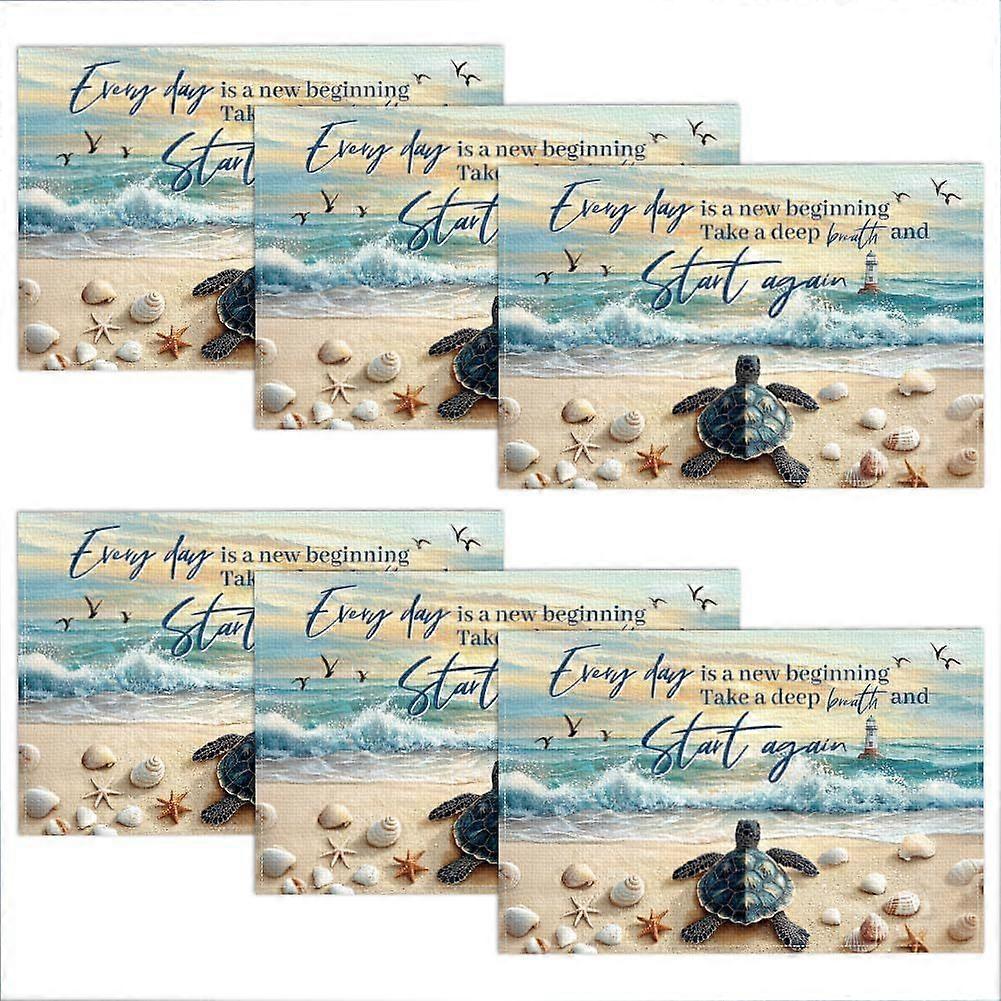Sea Turtle Placemats Set of 6 17.1x11.8 Inch Beach Ocean Theme Table Place Mats Washable Non-Slip Linen Table Mat Ocean Life Heat Resistant Placemat f
