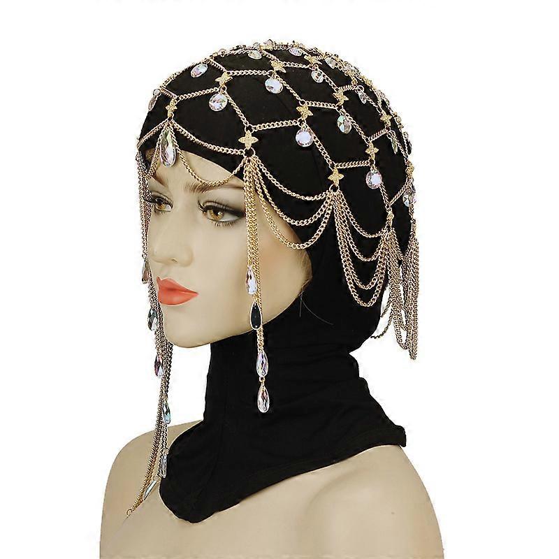 Luxury Boho Bridal Head Chain Jewelry Crystal Forehead Hair Accesories for Women Wedding Tassel Head Pieces Headdress Hat