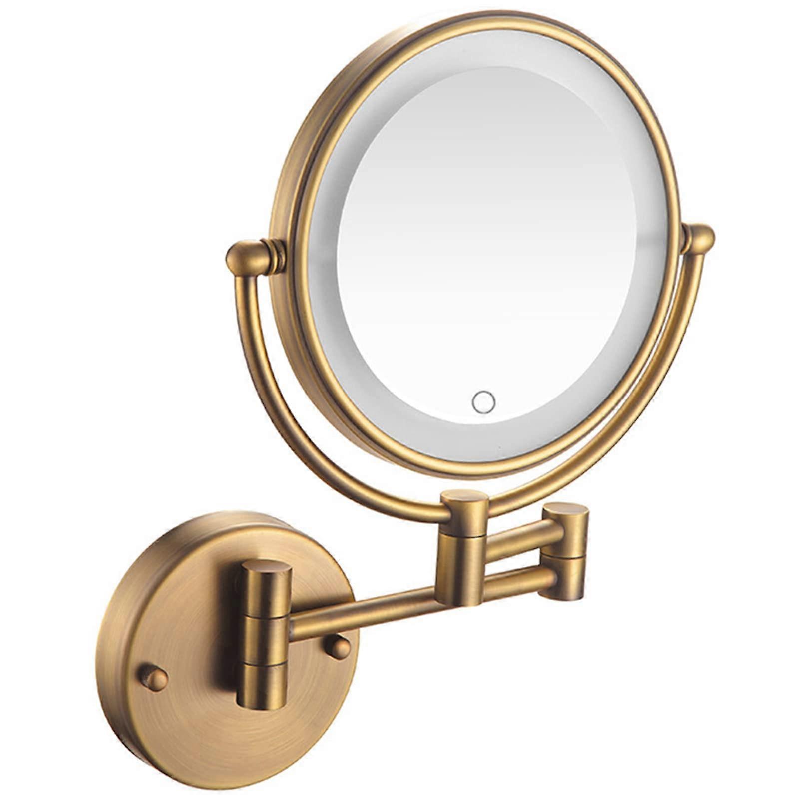 LED Wall Mounted Vanity Mirror with 10X Magnification, Gold Double Sided Lighted Makeup Mirror